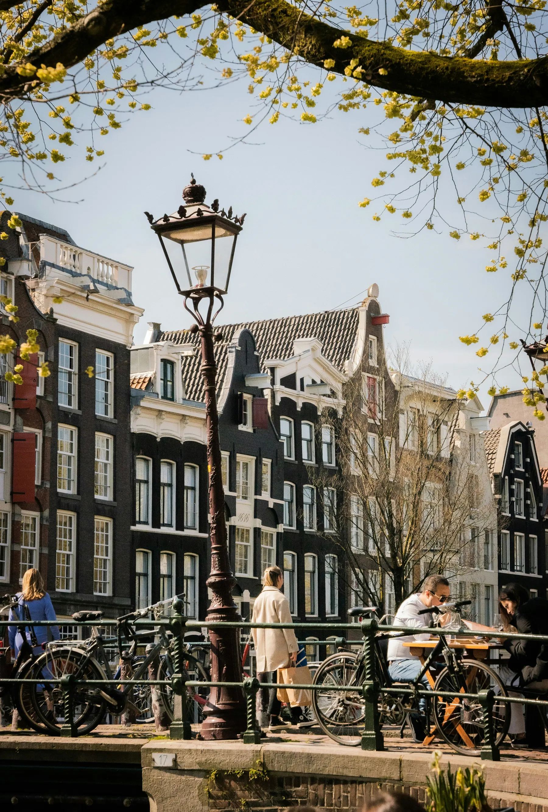 Tall narrow gabled canal houses in Amsterdam