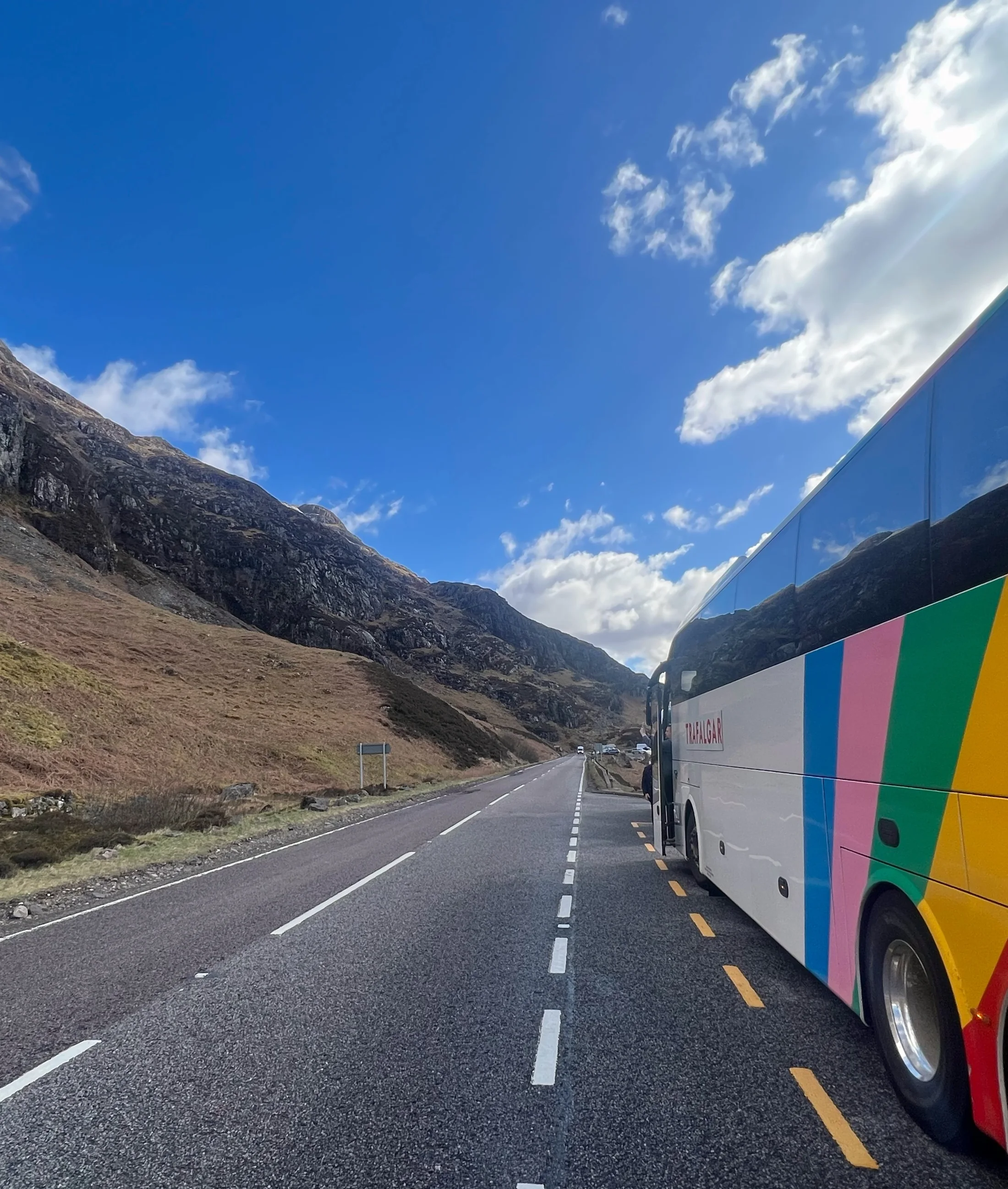 Open road through Glencoe in the Scottish Highlands
