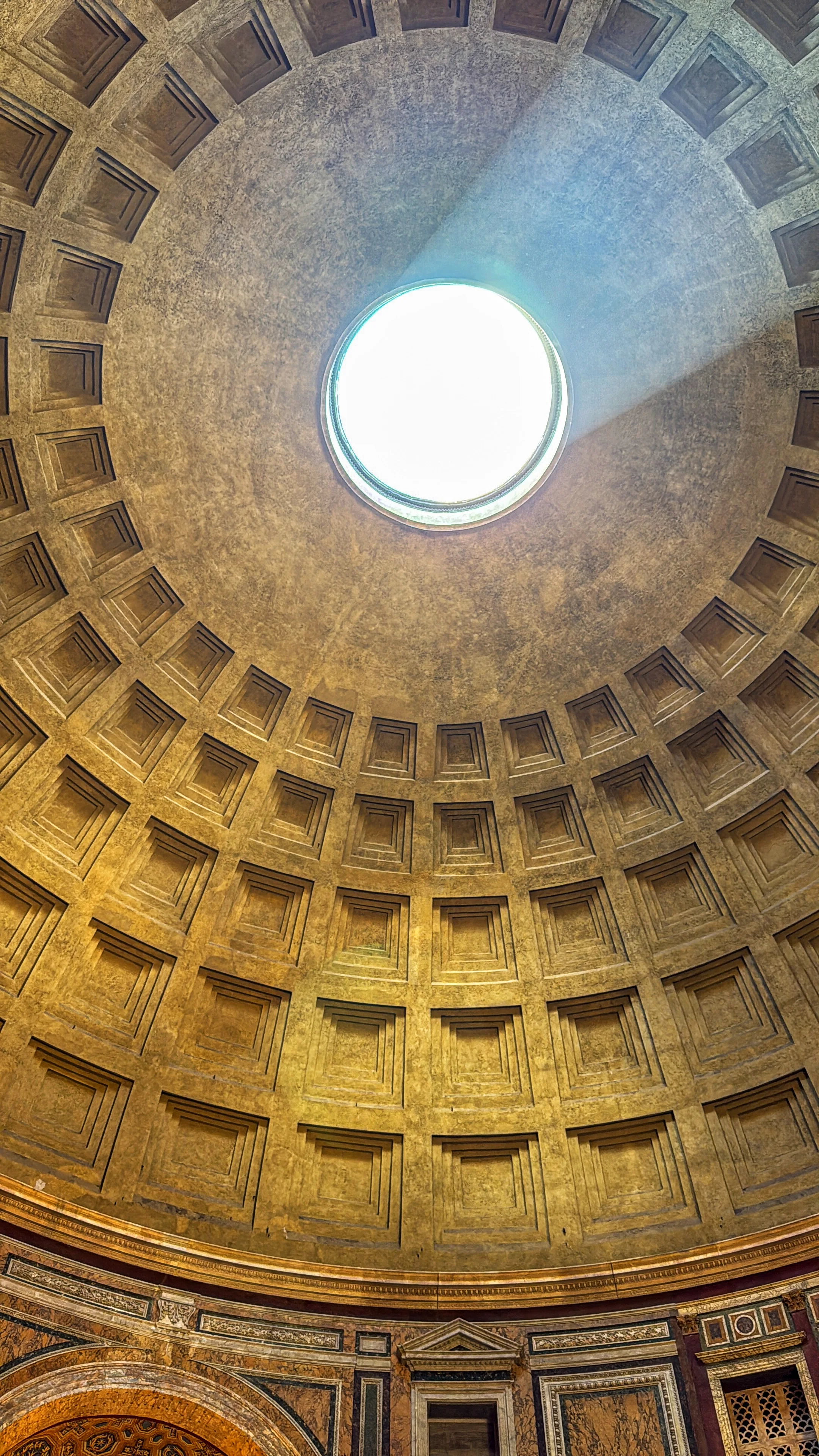 Light coming through the Pantheon oculus in Rome