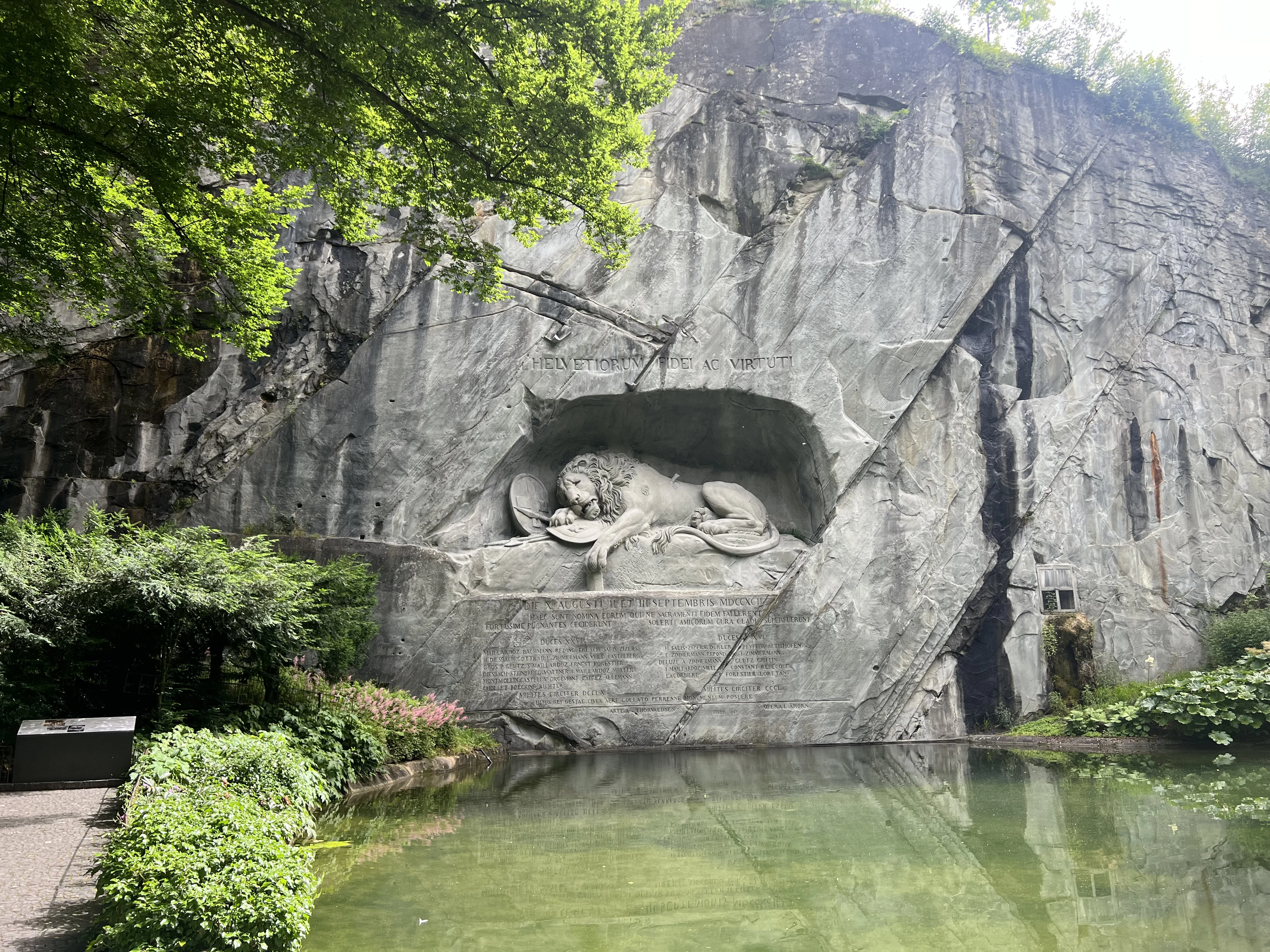 Lion Monument in Lucerne, Switzerland carved into stone