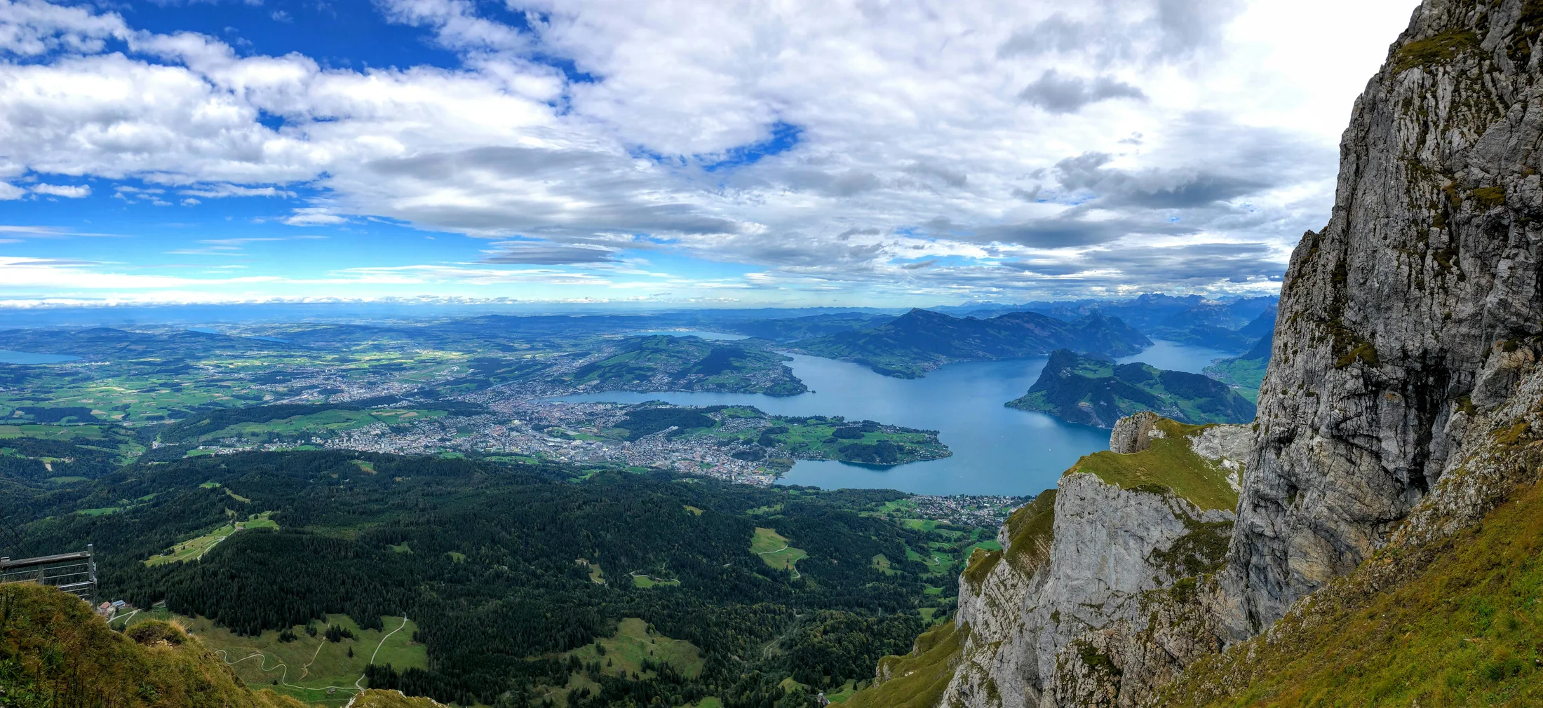 View from Mount Pilatus over Lake Lucerne and the Swiss Alps